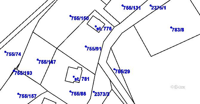Parcela st. 755/149 v KÚ Rajnochovice, Katastrální mapa