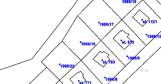 Parcela st. 1986/16 v KÚ Rajnochovice, Katastrální mapa
