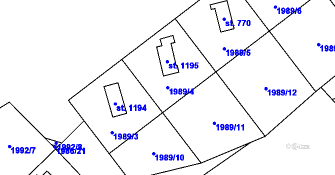 Parcela st. 1989/4 v KÚ Rajnochovice, Katastrální mapa