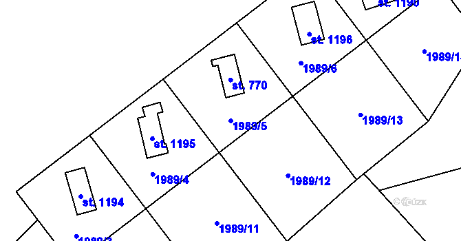 Parcela st. 1989/5 v KÚ Rajnochovice, Katastrální mapa