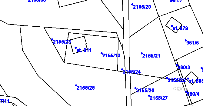 Parcela st. 2155/10 v KÚ Rajnochovice, Katastrální mapa