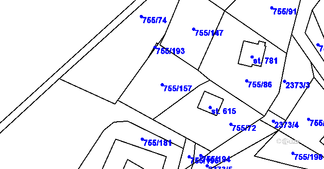Parcela st. 755/157 v KÚ Rajnochovice, Katastrální mapa