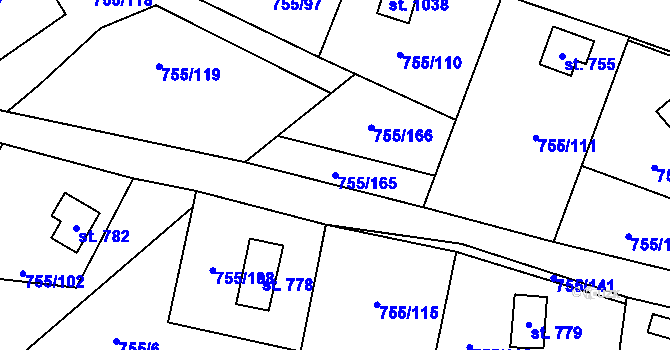 Parcela st. 755/165 v KÚ Rajnochovice, Katastrální mapa