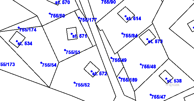 Parcela st. 755/171 v KÚ Rajnochovice, Katastrální mapa