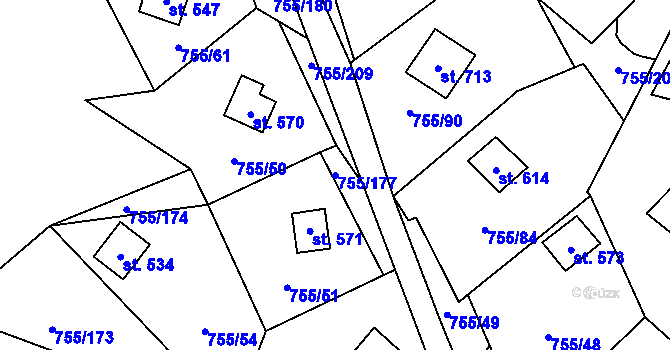 Parcela st. 755/177 v KÚ Rajnochovice, Katastrální mapa