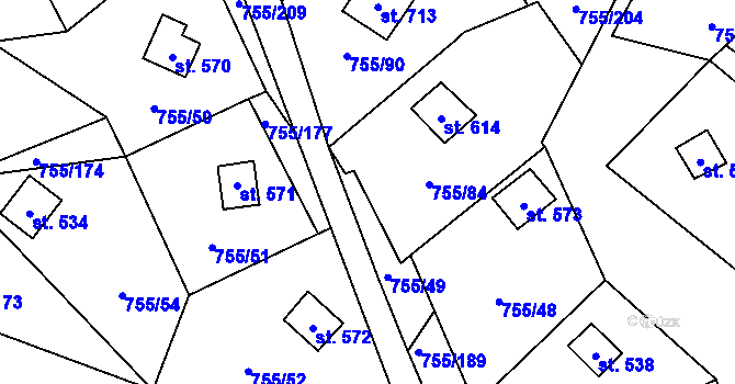 Parcela st. 755/179 v KÚ Rajnochovice, Katastrální mapa
