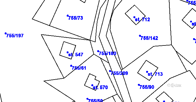 Parcela st. 755/180 v KÚ Rajnochovice, Katastrální mapa