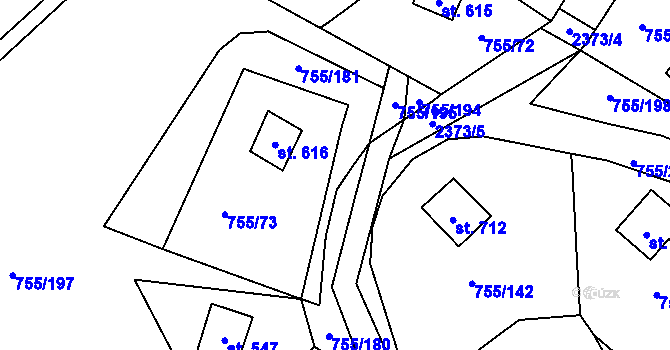 Parcela st. 755/183 v KÚ Rajnochovice, Katastrální mapa