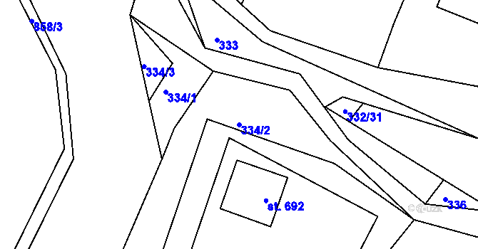 Parcela st. 334/2 v KÚ Rajnochovice, Katastrální mapa
