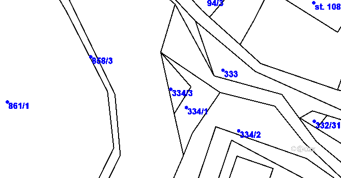 Parcela st. 334/3 v KÚ Rajnochovice, Katastrální mapa
