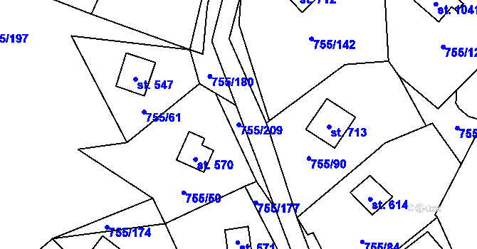 Parcela st. 755/209 v KÚ Rajnochovice, Katastrální mapa