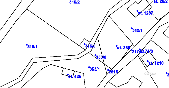 Parcela st. 316/8 v KÚ Rajnochovice, Katastrální mapa
