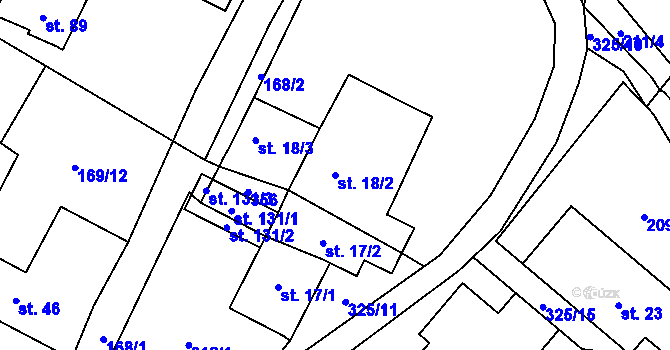 Parcela st. 18/2 v KÚ Rakousy, Katastrální mapa
