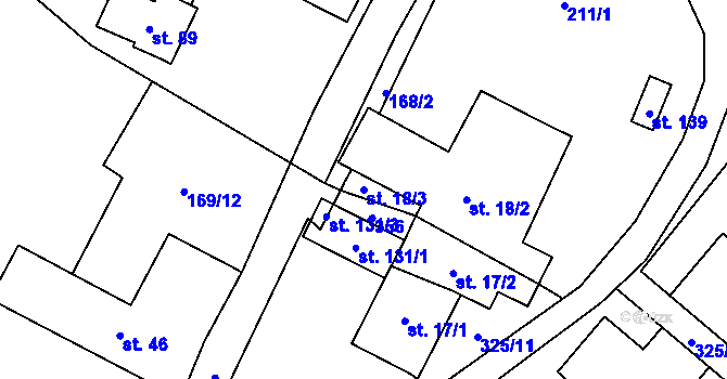 Parcela st. 18/3 v KÚ Rakousy, Katastrální mapa