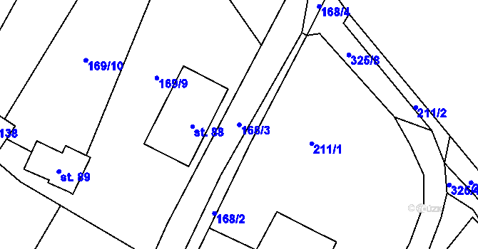 Parcela st. 168/3 v KÚ Rakousy, Katastrální mapa