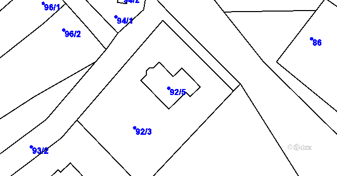 Parcela st. 92/5 v KÚ Rakov u Hranic, Katastrální mapa