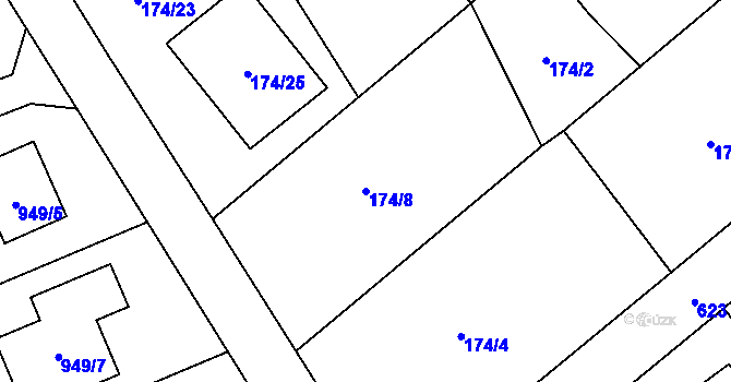 Parcela st. 174/8 v KÚ Rakov u Hranic, Katastrální mapa