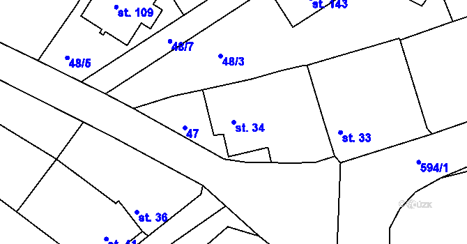 Parcela st. 34 v KÚ Raková u Rokycan, Katastrální mapa