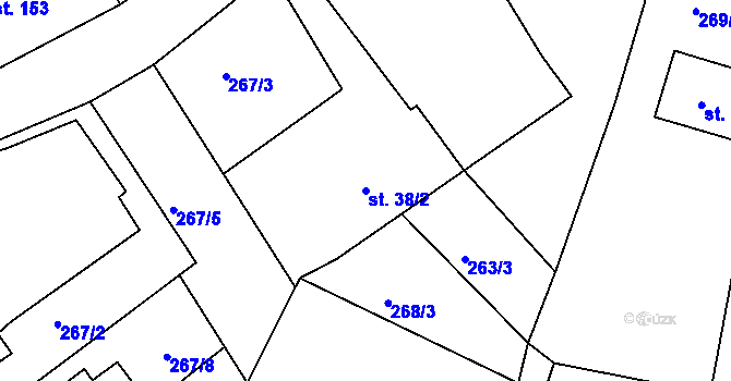 Parcela st. 38/2 v KÚ Raková u Rokycan, Katastrální mapa