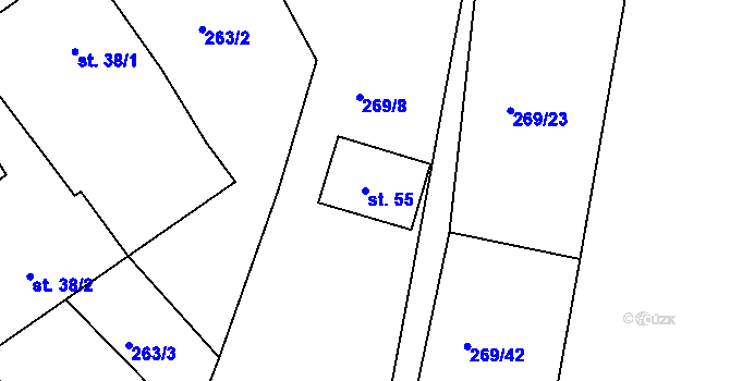 Parcela st. 55 v KÚ Raková u Rokycan, Katastrální mapa