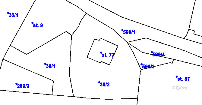Parcela st. 77 v KÚ Raková u Rokycan, Katastrální mapa
