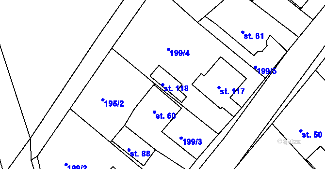 Parcela st. 118 v KÚ Raková u Rokycan, Katastrální mapa
