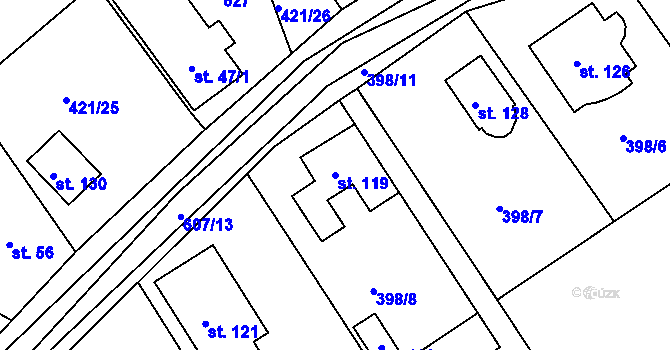 Parcela st. 119 v KÚ Raková u Rokycan, Katastrální mapa