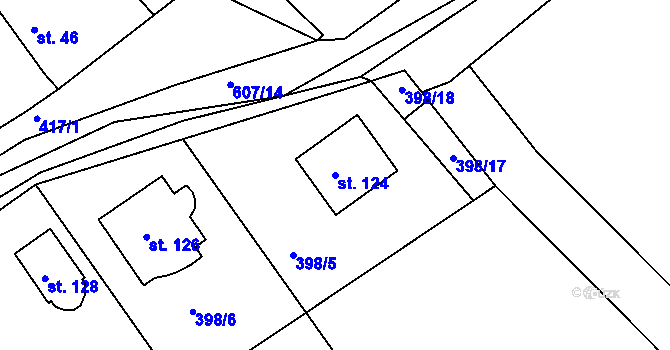 Parcela st. 124 v KÚ Raková u Rokycan, Katastrální mapa