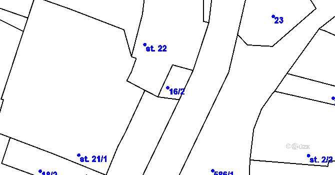 Parcela st. 16/2 v KÚ Raková u Rokycan, Katastrální mapa
