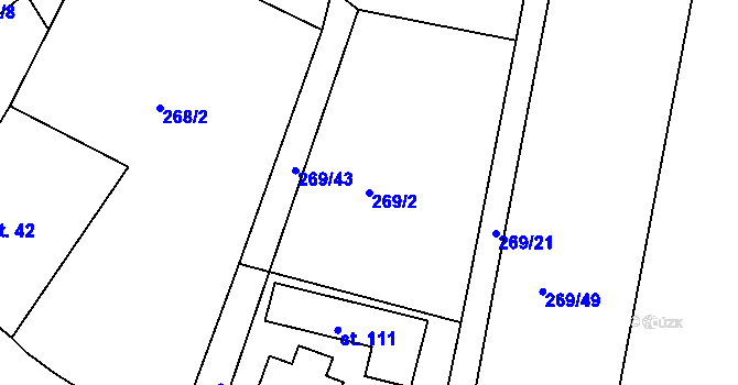 Parcela st. 269/2 v KÚ Raková u Rokycan, Katastrální mapa