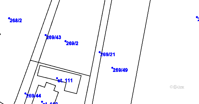 Parcela st. 269/21 v KÚ Raková u Rokycan, Katastrální mapa
