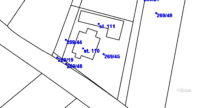 Parcela st. 269/45 v KÚ Raková u Rokycan, Katastrální mapa