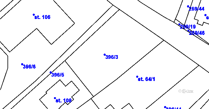 Parcela st. 396/3 v KÚ Raková u Rokycan, Katastrální mapa
