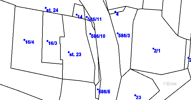 Parcela st. 586/5 v KÚ Raková u Rokycan, Katastrální mapa