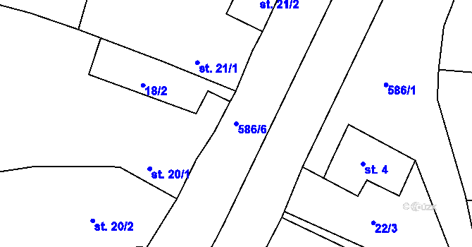 Parcela st. 586/6 v KÚ Raková u Rokycan, Katastrální mapa