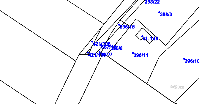 Parcela st. 607/7 v KÚ Raková u Rokycan, Katastrální mapa