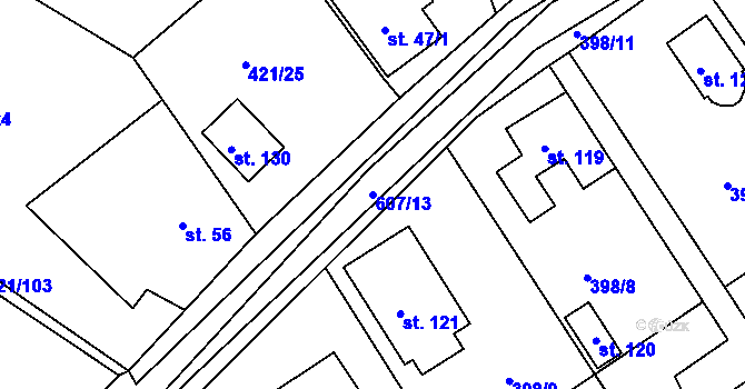 Parcela st. 607/13 v KÚ Raková u Rokycan, Katastrální mapa