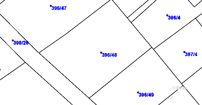 Parcela st. 396/48 v KÚ Raková u Rokycan, Katastrální mapa