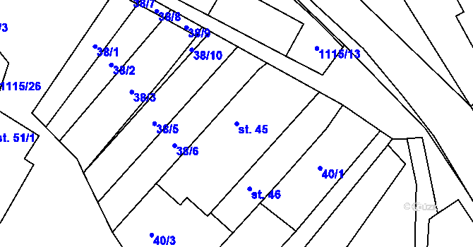 Parcela st. 45 v KÚ Raková u Konice, Katastrální mapa