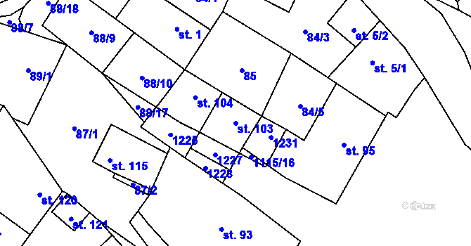 Parcela st. 103 v KÚ Raková u Konice, Katastrální mapa