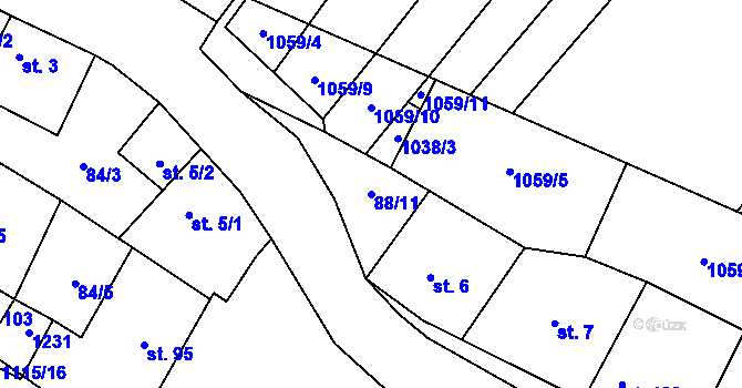 Parcela st. 88/11 v KÚ Raková u Konice, Katastrální mapa