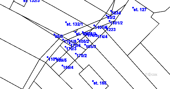 Parcela st. 105/3 v KÚ Raková u Konice, Katastrální mapa