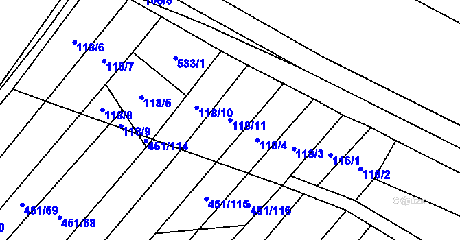 Parcela st. 118/11 v KÚ Raková u Konice, Katastrální mapa