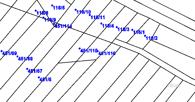 Parcela st. 451/116 v KÚ Raková u Konice, Katastrální mapa