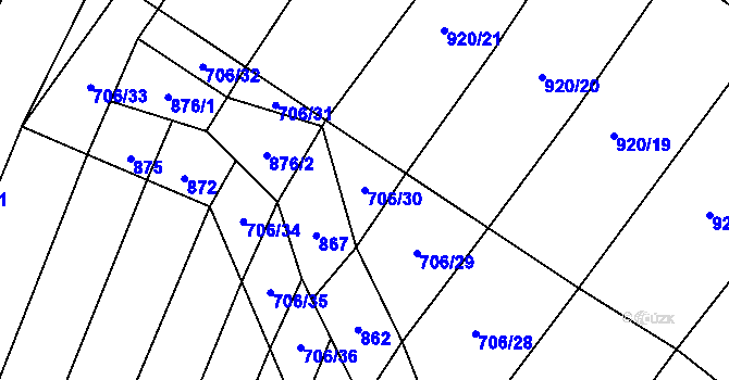 Parcela st. 706/30 v KÚ Raková u Konice, Katastrální mapa