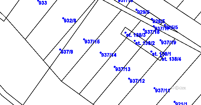 Parcela st. 937/14 v KÚ Raková u Konice, Katastrální mapa