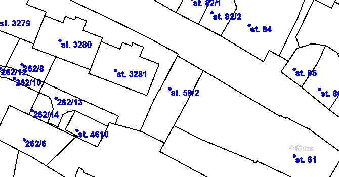 Parcela st. 59/2 v KÚ Rakovník, Katastrální mapa