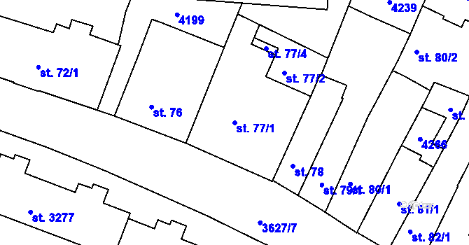 Parcela st. 77/1 v KÚ Rakovník, Katastrální mapa