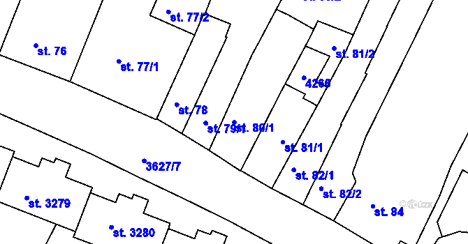 Parcela st. 80/1 v KÚ Rakovník, Katastrální mapa