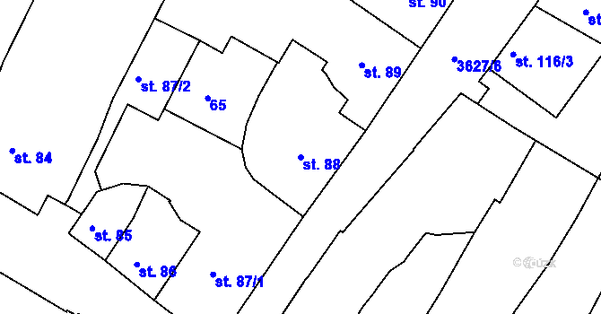 Parcela st. 88 v KÚ Rakovník, Katastrální mapa